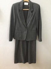 Vintage JH Collectibles 2pc Dark Grey Wool Blend Skirt Suit Made in USA Size 4
