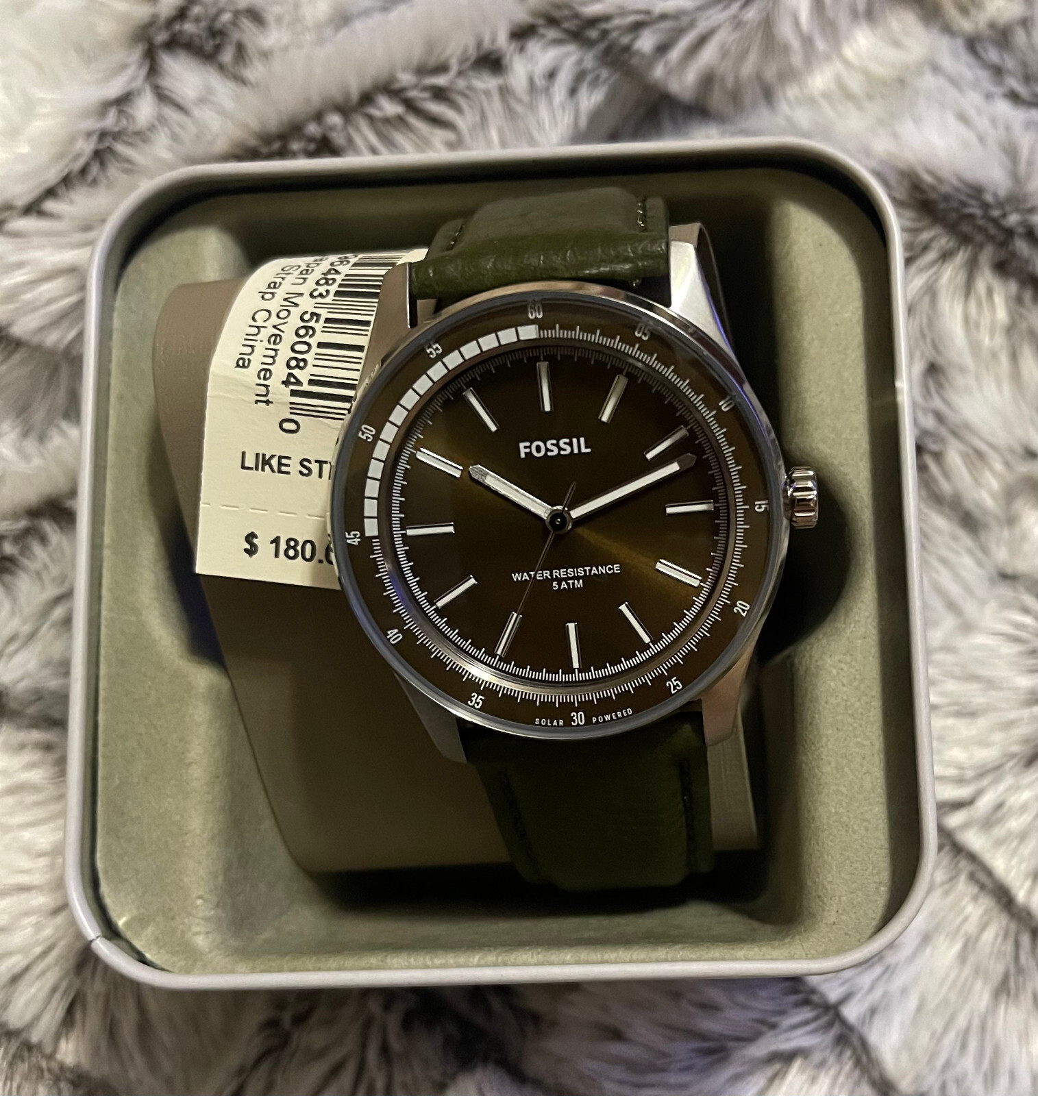 Leather Band Fossil Minimalist Three Hand Striped Tan Leather