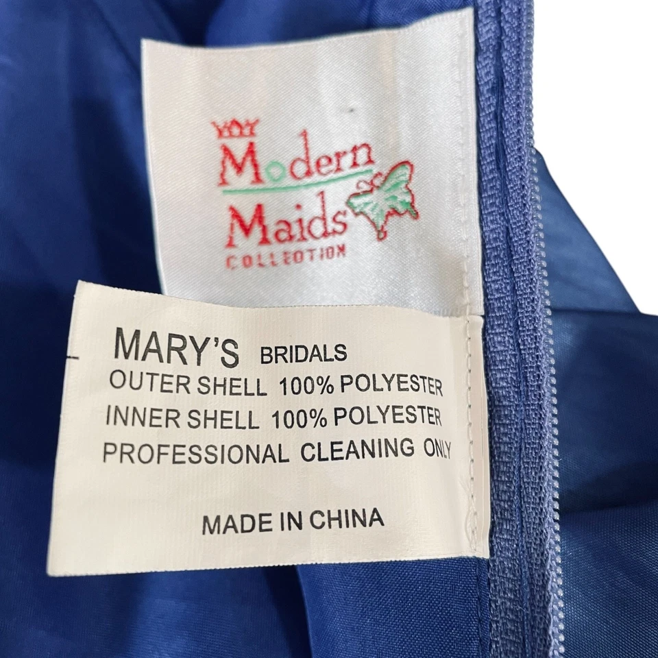 Vestido Formal Moderno Maids Azul Satinado Talla 20 Cuentas Cintura Imperio Correas de Espagueti Foto 3 de 4