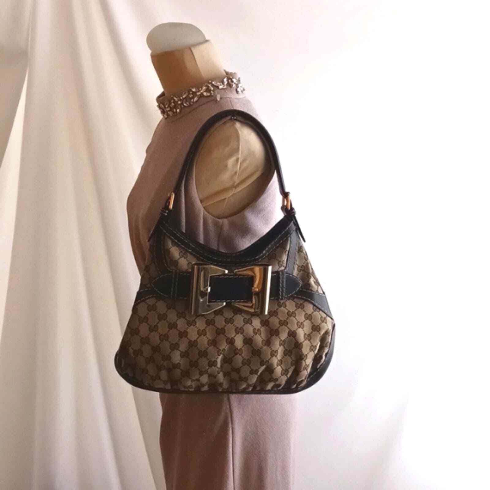 Gucci Shoulder Bag Purse Authentic w LARGE BRASS GOLD BOW Vintage Rare image 7