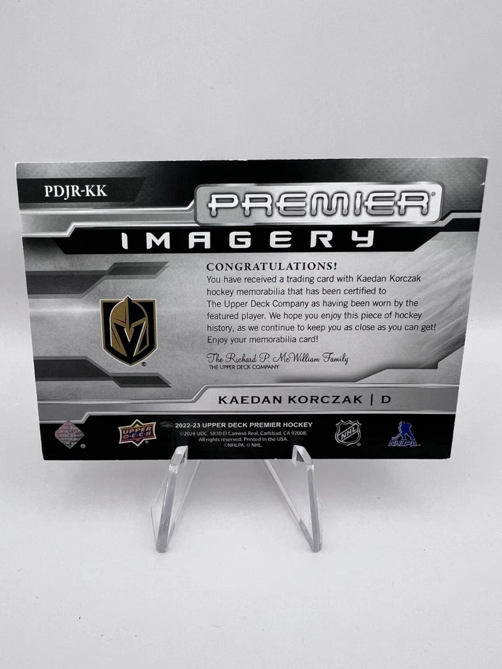 Kaedan Korczak - 2022-23 UD Premier Imagery #PDJR-KK Black 3-Color Patch /75 RC - Image 3 of 3