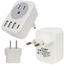 European Travel Power Adapter with UL Certification, 3 USB-A Ports, 1 USB-C Port