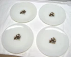 4 VINTAGE ANCHOR HOCKING FIRE KING MILK GLASS GAME BIRDS 9" DNNER PLATES