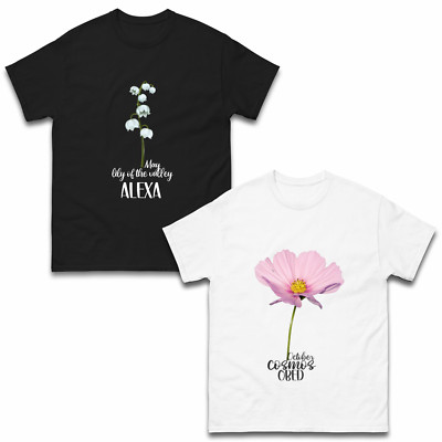 T-Shirt personalisiert bedruckt Geburtsmonat und Name Blume, individueller Name Tee