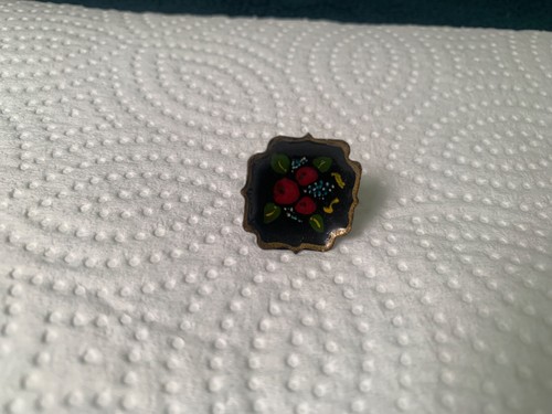 Vintage Hand Painted Floral Mini Toleware Tray Broach Pin 2”x1.5" & earring set - Picture 11 of 17