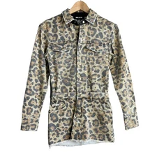 Ser.o.ya Linda Denim Dress Size XXS Brown Black Leaped Print Mini Long Sleeve