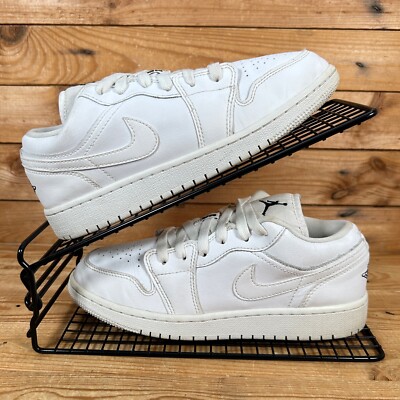 Nike Turnschuhe Damen Größe UK 4 Air Jordan 1 Low Weiß Schwarz Leder Schuhe GS AJ1
