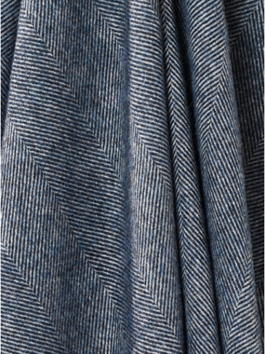 New Bronte by Moon Navy Blue Herringbone 100% Pure New Wool Throw Blanket - Picture 4 of 4