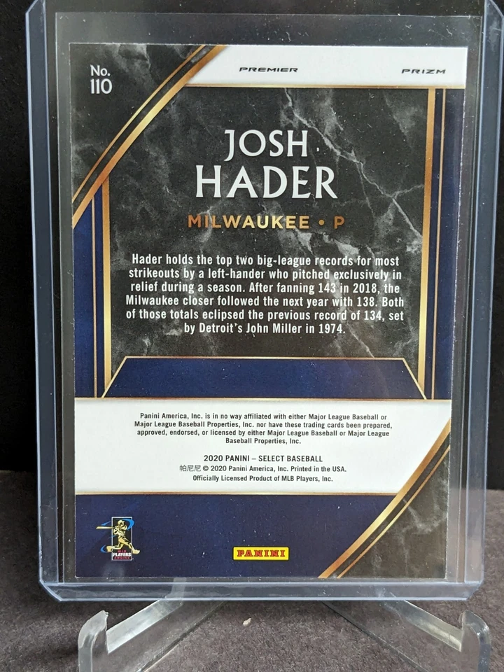 2020 Select Prizms Holo #110 Josh Hader - Image 2 of 2