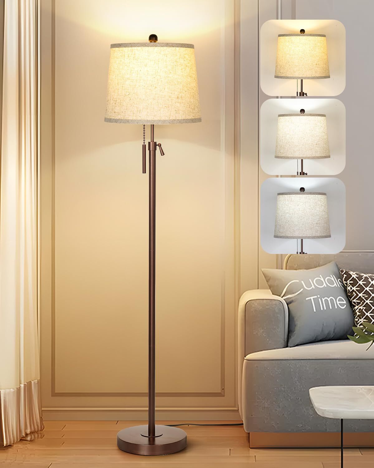 JUNNAI Modern Floor Lamp Adjustable Height Standing Lamp Tall Lamp with 3 Col...