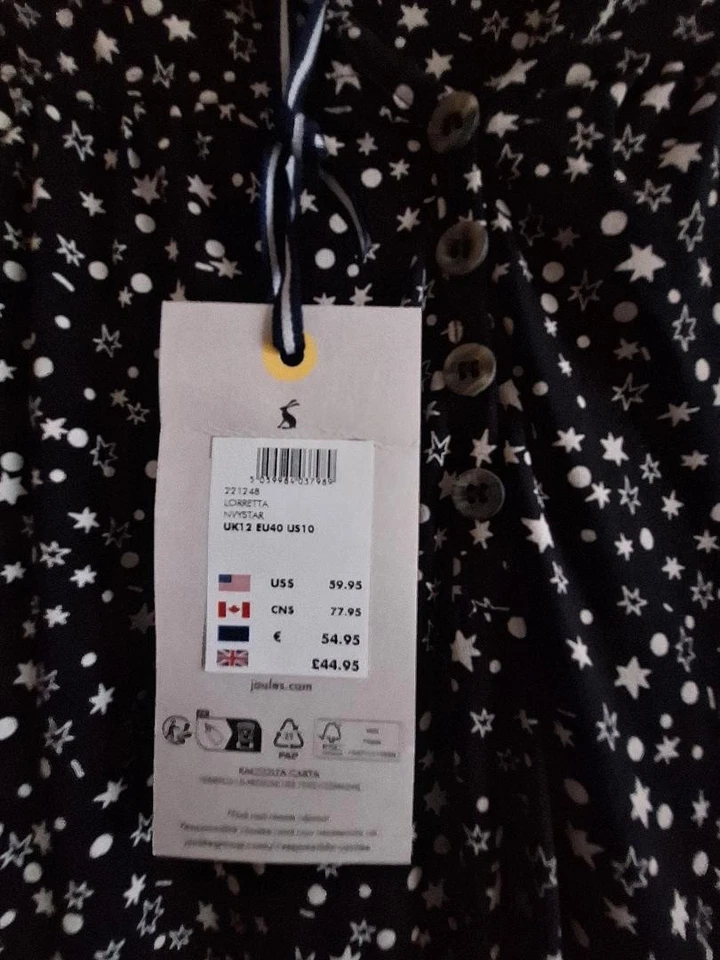 Joules Loretta Navy Stars Top - UK Size 12 - BNWT - Image 4 of 4