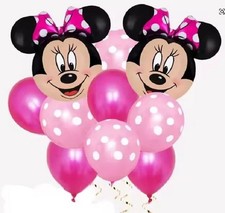 Balloon  10 Piece Set  2 Minnie Head 24" Mylar Balloon , 8 Latex 12" balloons