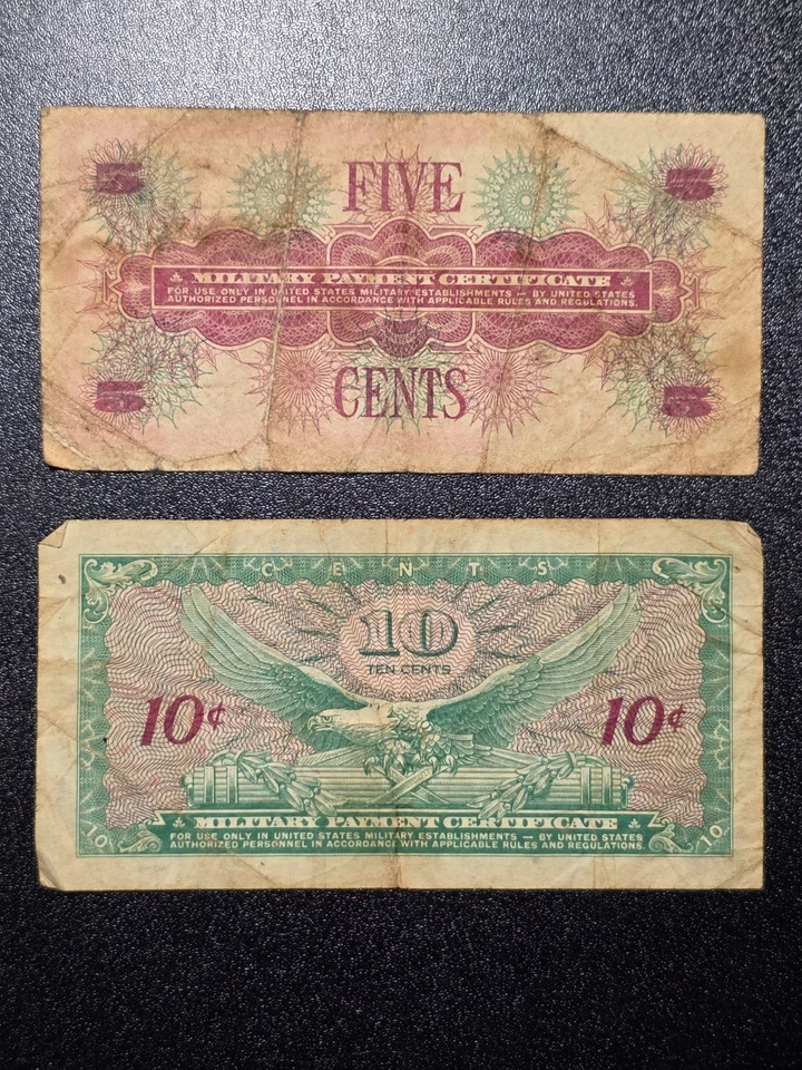 2pcs US MPC 5 10 Cents Series 661, 641 Circulated - Vietnam Era #MM10D - Image 2 of 2