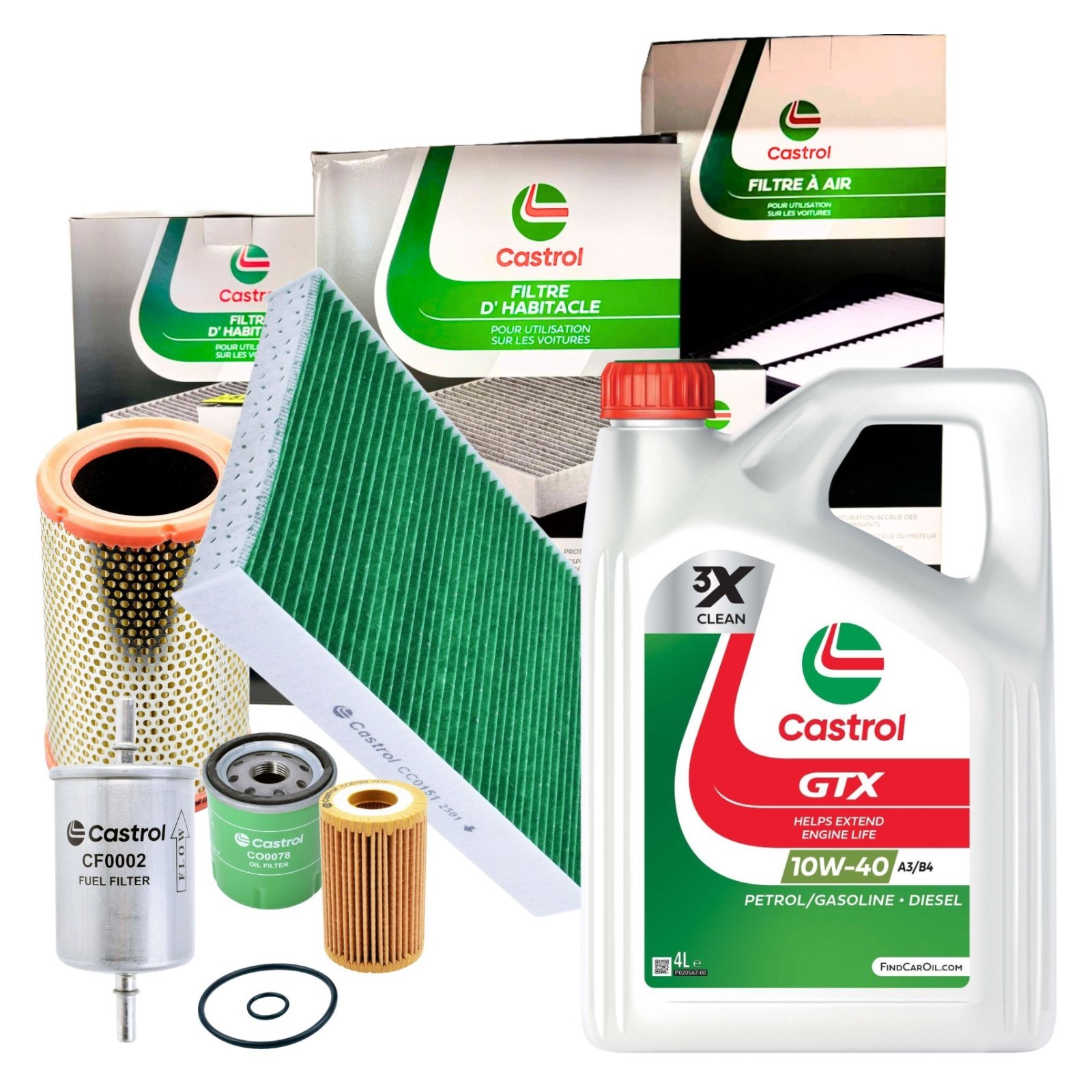 Kit Tagliando Castrol Renault Clio Ii 1.2 4 Filtri + 4l Olio Gtx 10w-40 A3/b4 - Immagine 1