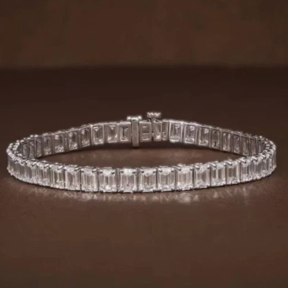 Emerald Cut Lab-Grown Diamond Dedicated Tennis Bracelet 14K White Gold plated