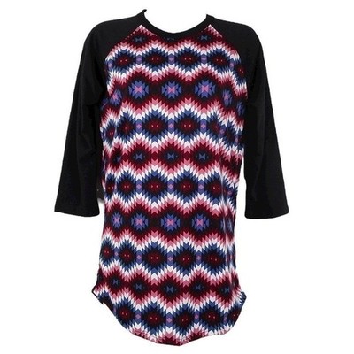 LuLaRoe Randy Womens Top XS 3/4 Sleeve Geometric Aztec Print Baseball Tee