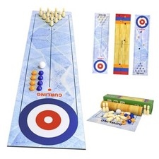 3-in-1 Tabletop Curling, Shuffleboard, and Bowling Game - Portable Family Game