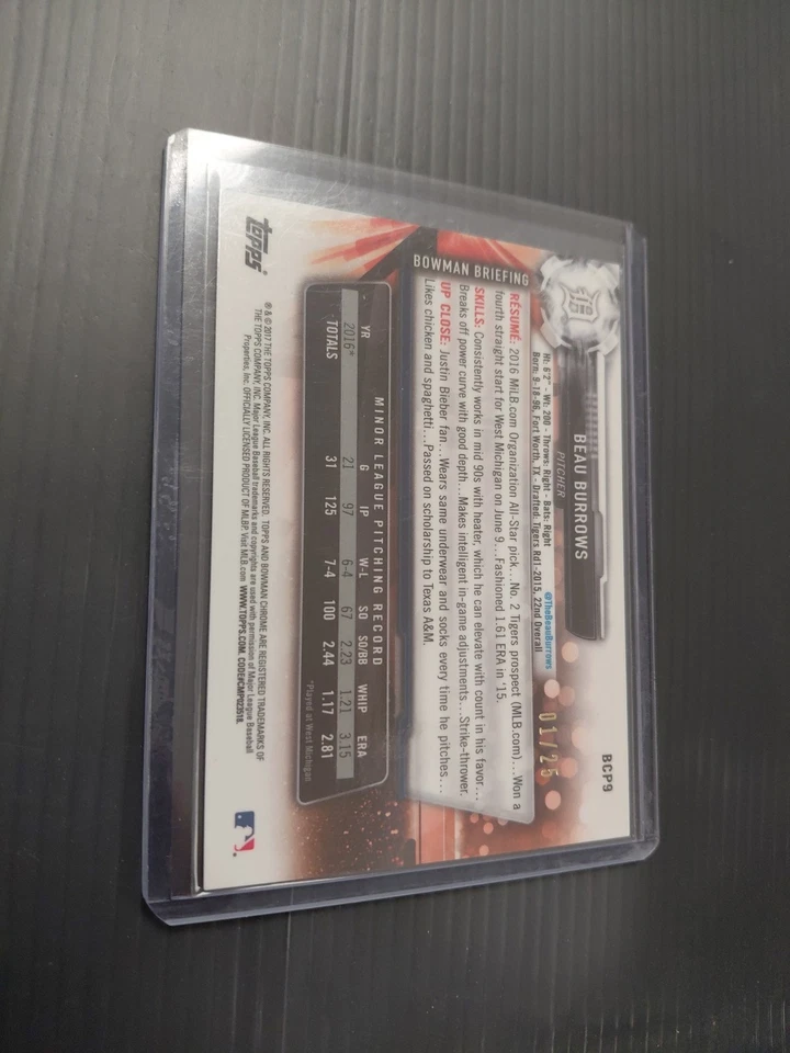 2017 Bowman Chrome Prospects Mega Box Orange Refractor #1/25 Beau Burrows #BCP9 - Image 2 of 2