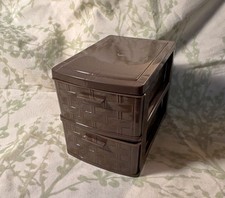 Desktop Accessory Organizer Mini Set of 2 Tier Plastic Drawers Brown Free S/H