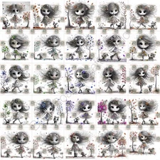 Little Girl Puppy Cat Waterslide Finger Nail Decals Instructions set of 50 JH