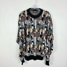 Vtg 80s 90s Men  s Sweater Large Geometric Grandpa Grunge Hip Hop Preppy Academia