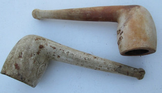 Pair of intact clay 1800's smoking pipes stamped BEN NEVIS CUTTY & one DUBLIN