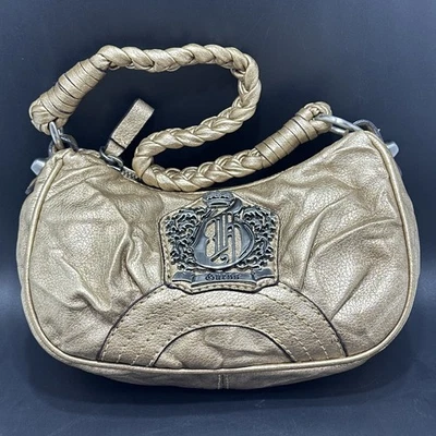 Mini Bolso de Mano Dorado Guess Corona Vintage Cartera Baguette Corona Logo Mango Trenzado! - Imagen 1 de 4