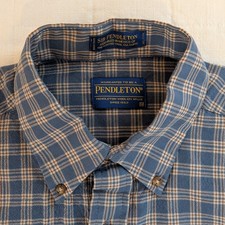 Pendleton Men's Blue Plaid Wool Button-Up Shirt Long Sleeve Button-Down M VTG