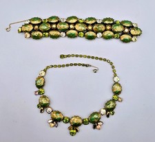 Regency Vtg. Iridescent AB Crystals Necklace & Bracelet Parure Set circa 1950s