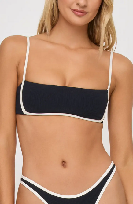 L*Space Hazel Contrast Trim Bralette Black Bikini Top Size Medium New