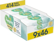 Pampers Harmonie New Baby Wipes Plastic Free 9 Packs of 46 Wipes, 414 Baby Wet