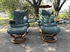 Ekornes Stressless Medium Green Leather Swivel Recliner Chairs Ottomans Plano TX