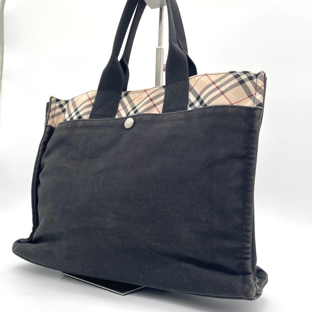 Burberry Blue Label Nova Check Tote Bag Black Beige Canvas Shoulder Bag New