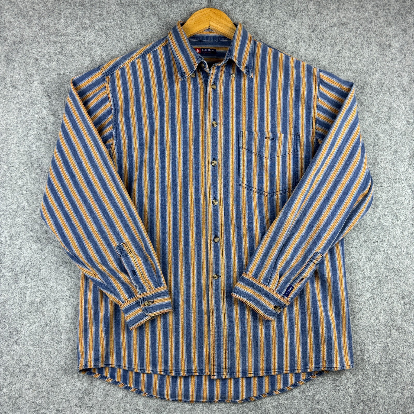 Denim Shirt Mens Medium Retro Blue Pin Striped Button Down C