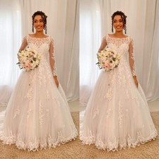 Elegant Wedding Dresses Long Sleeve Lace Applique A Line Sweep Train Bridal Gown