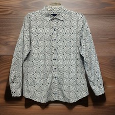 David Donahue Long Sleeve Dress Shirt Men's Sz 17.5 XL Fusion Floral Blue