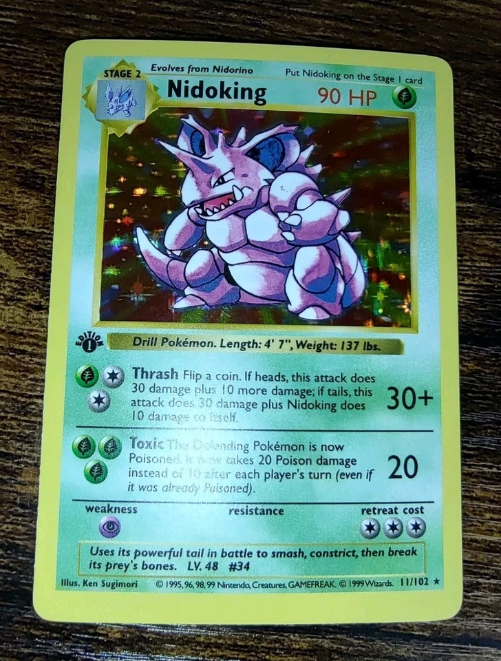 Pokemon 1st Edition Base Set Shadowless Nidoking 11/102 Holo Rare (Read Descrip) - Image 2 of 4