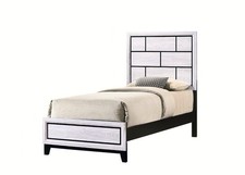 Cotemporary White Finish Twin Size Panel Low-profile Youth Kids Bed Geometric