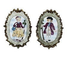 Vintage Bisque Capodimonte 2 Porcelain Italian Style Wall Boy Girl Plaques