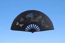 9799-13 Inch Black Dragon Folding Hand Fan W-24 