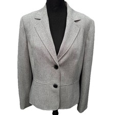 Kasper Blazer Women Sz 12 Light Gray 2 Buttons Lining Long Sleeves Single Breast