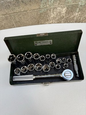 S-K Tools 20pc 3/8  Drive Deep & Metric Socket Set SK 45170 Ratchet + Extension.