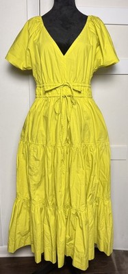 NWT Free Assembly Woman s Belted Cotton Maxi VNeck Dress Short Sleeve Key Lime S