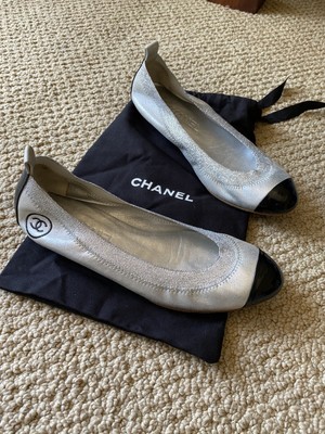 silver chanel flats