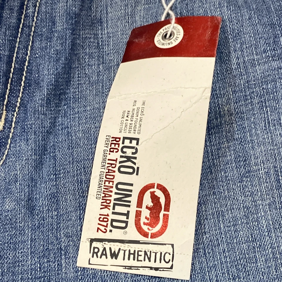 Pantalones Cortos Ecko Unltd Hombres 42x15 LARGOS Pantalones Cortos Denim Hip Hop Y2K Sueltos Anchos Parche Espalda B Foto 4 de 4