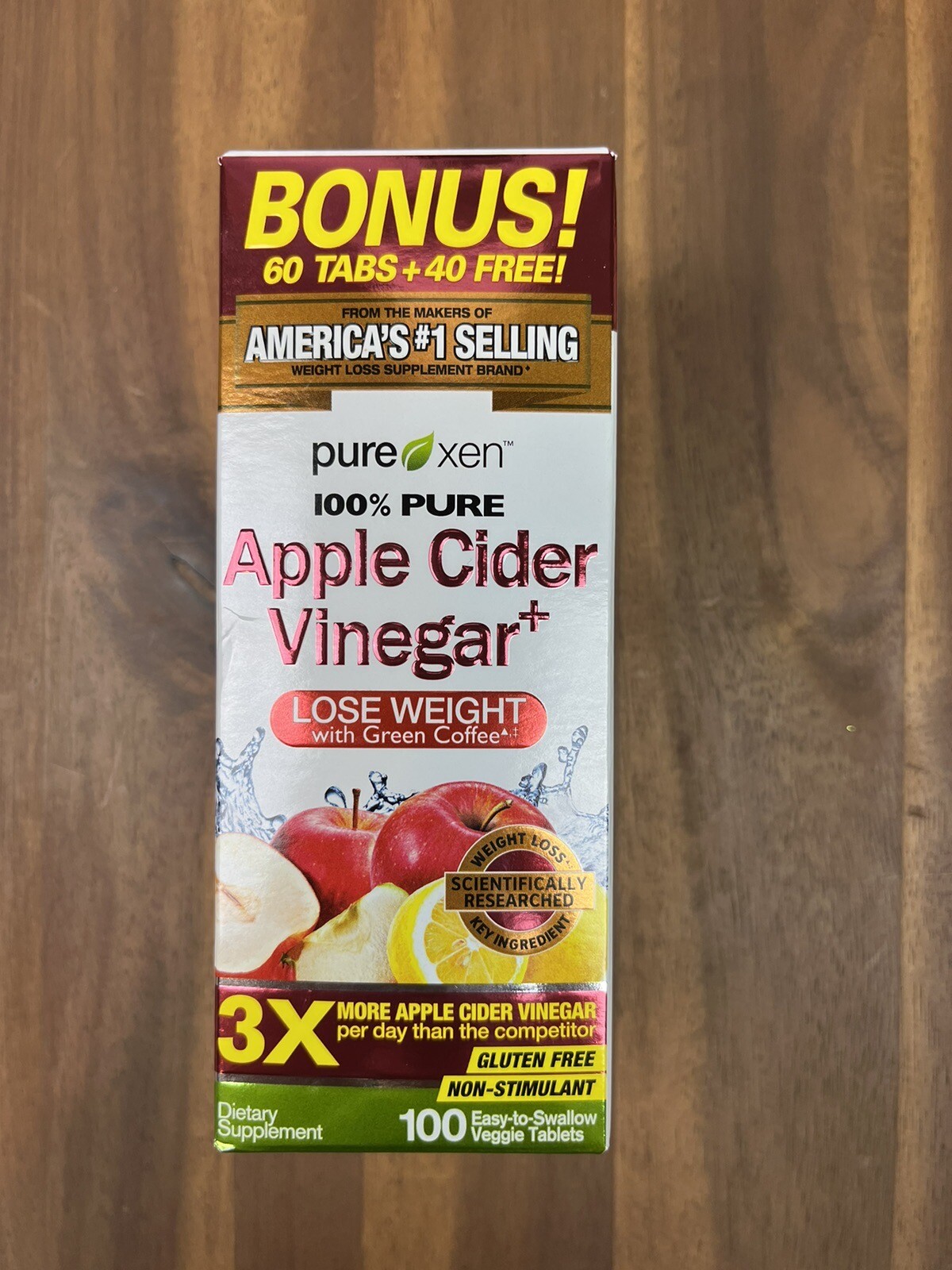 Pure Xen Apple Cider Vinegar w/Green Coffee 100 Veggie Tablets Exp 11
