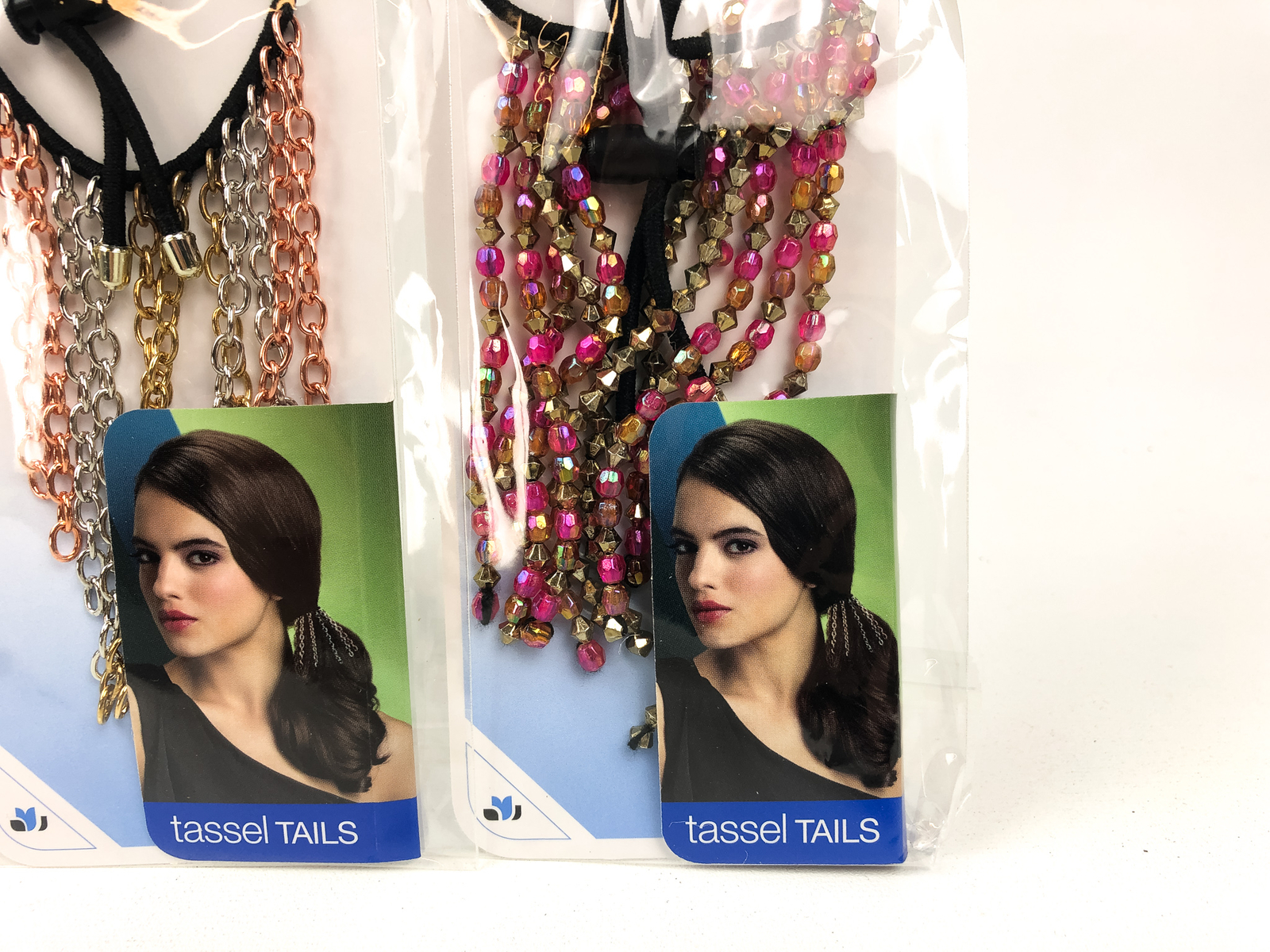 3-PK Scunci Ponytail Tassel Tails Chandelier Faux Feather Beads Style 38627-A