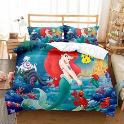 Little Mermaid Bedding Set Single Double Queen Size Cartoon