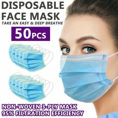 50 PCS Disposable Face Mask 3-Ply Non Medical Surgical Earloop Mouth Dust Cover 