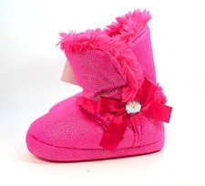 NWT Girls Pink Glitter Faux-Fur Booties Slippers Size Small 10/11